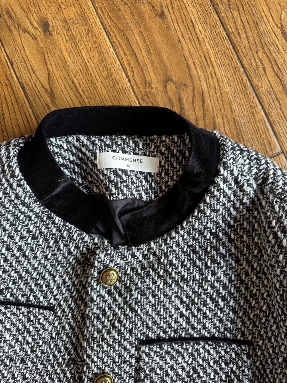 Commense Black & White Tweed Cropped Jacket with Contrast Cuffs med - Picture 2 of 3